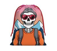 Ski Skull Snow Mountain Print Ultra Soft Plush Christmas Party Gift Bags, Drawstring Xmas Candy Treat Favors Holiday Sacks, Wedding Jewelry Pouches