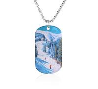 Ski Snowy Mountain Resort Couples Memorial Necklaces for Women Men Square Titanium Steel Chains Pendant Jewelry Gift