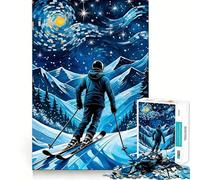 Ski Starry Night Adults Puzzles 1000 Piece Jigsaws Strengthen Memory Quiet Calm Clean Edge Art Collectible 38x26cm