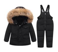 Ski Suit Kids Snowsuit Two Piece Snow Fleece Jacket Zipper Windproof Outwear Kids Snowsuits Snow Bib Tousers Pants Ski Suits Children Lightweight Outfit Set for Unisex Baby Toddler Black