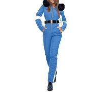 Ski Suit Womens Winter Jumpsuit Sale, Women's Onesies Ski Suit Winter Warm Snowsuit Fur Collar Down Jacket Ski Suits Outdoor Quilted Pants Snow Suit Waterproof Hoodies One Piece for Snowboard Skiing