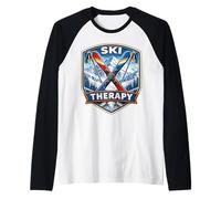 Ski Therapy Skiing Lover Funny Skier Quote Mountain Snow Fun Raglan Baseball Tee