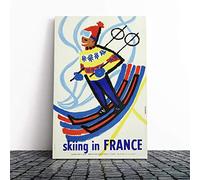 Ski Travel Poster Canvas Print | Gallery Wrapped 30mm Frame Wall Art | 24x16 inches | Ready to Hang | Retro Picture | Living Room Bedroom Lounge Office