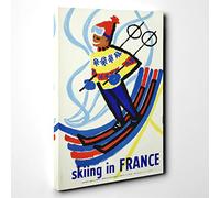 Ski Travel Poster Canvas Print | Gallery Wrapped 30mm Frame Wall Art | 30x20 inches | Ready to Hang | Retro Picture | Living Room Bedroom Lounge Office