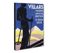 Ski Travel Poster Vintage Vol.10 Canvas Print | Gallery Wrapped 30mm Frame Wall Art | 20x14 inches | Ready to Hang | Classic Picture | Living Room Bedroom Lounge Office