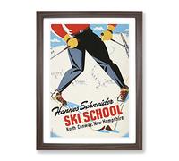 Ski Travel Poster Vintage Vol.11 Framed Wall Art Print, Ready to Hang Picture for Living Room Bedroom Home Office Décor, Walnut A4 (34 x 25 cm)