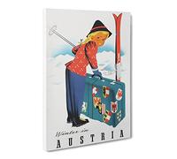 Ski Travel Poster Vintage Vol.8 Canvas Print | Gallery Wrapped 30mm Frame Wall Art | 20x14 inches | Ready to Hang | Classic Picture | Living Room Bedroom Lounge Office