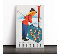 Ski Travel Poster Vol.10 Canvas Print | Gallery Wrapped 30mm Frame Wall Art | 24x16 inches | Ready to Hang | Retro Picture | Living Room Bedroom Lounge Office