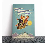 Ski Travel Poster Vol.2 Canvas Print | Gallery Wrapped 30mm Frame Wall Art | 24x16 inches | Ready to Hang | Retro Picture | Living Room Bedroom Lounge Office