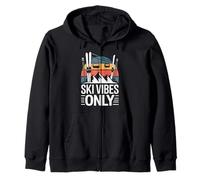 Ski Vibes Only Retro Sunset Ski Lift Mountains Zip Hoodie