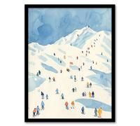 Ski Winter Sport Snow Alps Travel Watercolour Framed Wall Art Artery8 Blue W12 inch x H16 inch