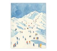 Ski Winter Sport Snow Alps Travel Watercolour Wall Art Print Artery8 Blue W24 inch x H32 inch