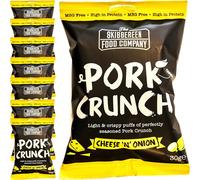 Skibbereen Cheese'n'Onion Flavoured Pork Crunch Pub Snack - Deliciously Seasoned Crispy Pork Puffs - Guilt Free Low Carb & High Protein Snack - Keto Friendly - No Added Oil, No MSG - 8x 30g