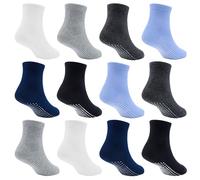 SkiBeaut Toddler Boys Socks- Kids Socks with Grips 12 Pairs Non Slip Skids Toddlers Girls Socks with Grippers for 1-7 Years, #1 Black/ White/ Blue/ Light Gray/ Dark Gray/ Navy Blue -12 Pairs, 1-3