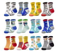 SkiBeaut Toddlers Kids Non Slip Socks Grips Sticky Slippery Crew Socks for 1-7 Years Old 12 Pairs Children Boys Girls Socks, #01 Cartoon Style(12 Pairs), 5-7 Years