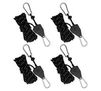 Skibetfo 4pcs Reflective Tent Guy Ropes with Pulley Heavy Duty 1/8" Rope Ratchet Hangers 4mm Cord Tent Guide Rope with Aluminum Adjuster Plant Grow Light Rope Hanger for Camping Hiking Awning