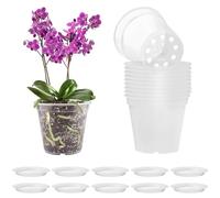 Skibetfo Set of 10 Clear Orchid Pots with Saurce and Holes 11.5cm Plastic Nursery Plant Pots Transparent Flower Seedling Pots Breathable Planting Pots for Indoor Outdoor Garden Balcony