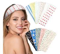 Skicuff 12 Pack Trendy Floral Headbands for Women Non Slip Elastic Hair Bands for Women Non Slip Soft Cloth Fabric Head Bands Y2k Hair Accessories Thick Stripe Headbands for Girls Yoga Workout