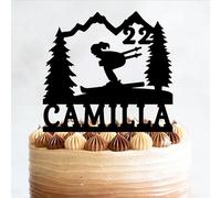 Skier Birthday Ski Girl Personalized Skiing Winter Sports Cake Topper, 6-7.8 Inch Acrylic or Wood Material Cake Decoration