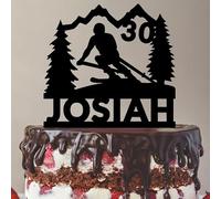 Skier Birthday Ski Personalized Man Winter Sports Mountain Cake Topper, Acylic or Wood for Funny Novelty 6-7.8 Inch