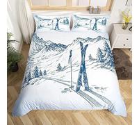 Skier Comforter Cover Winter Ski Board Duvet Cover Single Size Downhill Snow Mountain Sketch Bedding Set Extreme Hobby Skiing Sport Quilt Cover For Kids Boys Girls With 1 Pillow Case Blue