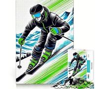 Skier on Mountain Slope, Digital Art 1000 Piece Jigsaw Puzzles for Teenagers Jigsaw Mental Logic Toy Leisure Time Fine Edge 38x52cm