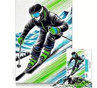 Skier on Mountain Slope, Digital Art 1000 Piece Jigsaws for Teenagers Puzzle Think Toy Stress Relief Sharp Cut Santa Wish List 38x26cm