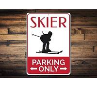 Skier Parking Only Sign - Metal Aluminum Ski Sign, 8x12 Inch - Funny Ski Lodge Decor, Ski Lover or Snow Bunny Gift, Indoor/Outdoor Use