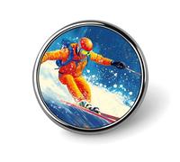 Skier Ski Skiing On Snowy Mountain Round Enamel Brooch Pin Button Badges Decoration Hat Clothing Bag Accessories Gift Crafts