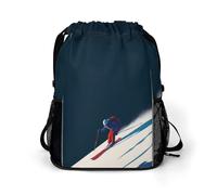 Skier Skiing Down Drawstring Backpack Dry And Wet Separation Sport Travel Beach Gym Sack String Yoga Bag