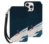 Skier Skiing Down Leather Flip Phone Case Wallet Cover Compatible with iPhone 16/16 Plus/16 Pro/16 Pro Max/16 E