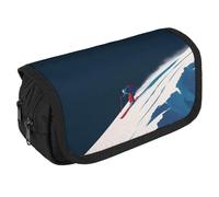 Skier Skiing Down Portable Pen Case Double Layered Large Capacity Exquisite Pencil Case for Officce