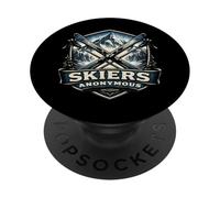Skiers Anonymous Addicted To Ski Funny Skiing Lover Junkie PopSockets Adhesive PopGrip