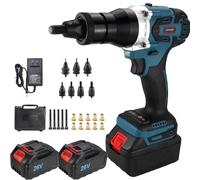 SKIHOT Cordless Rivet Gun,Cordless Rivet Nut Gun,Electric Pull Screw Nut Gun,With M3 M4 M5 M6 M8 M10 M12 Head,Rivet Guns Tool Kit with Battery（2*battery 5200mAh