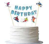 Skiing Birthday Bunting Paper Cake Topper - 6pcs Sport Skier Cake Banner & Cupcake Toppers - Winter Ski Party Cake Decor - Ski Enthusiast Birthday Party Decorations