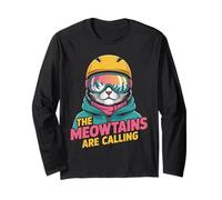 Skiing Cat The Meowtains are Calling Funny Skier Humor Long Sleeve T-Shirt