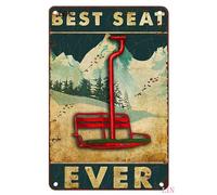 Skiing Decorations Ski Decorations Outdoor Skiing Lover Skiing Poster Best Seat Ever Metal Sign Vintage Home Decor Rustic Aluminum Tin Signs Wall Art Metal Poster for Garage Bar 6x8 inch