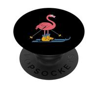 Skiing Flamingo Cartoon Winter Sports Mountain Humor PopSockets Adhesive PopGrip