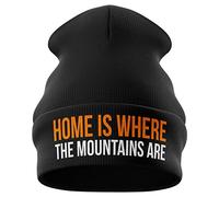 Skiing Gifts - Home is Where The Mountains are - Funny Ski Beanie Hat Skiing Accessories Winter Hat Ski Hat - Mens Gifts (Black)