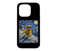 Skiing Golden Retriever Art Skiier Dog on Ski Hill Case for iPhone 15 Pro