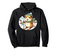Skiing Hamster With Goggles In Snowy Mountains Pullover Hoodie