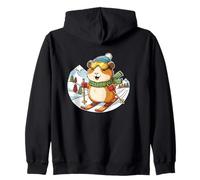 Skiing Hamster With Goggles In Snowy Mountains Zip Hoodie