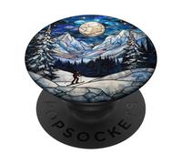 Skiing in Snowy Mountains Under Full Moon PopSockets Adhesive PopGrip