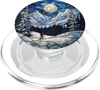 Skiing in Snowy Mountains Under Full Moon PopSockets PopGrip for MagSafe