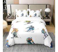 Skiing Kids Duvet Cover 100% Cotton Single Size,Winter Extreme Sport Game Bedding Set,Ski Lover Gaming Girls Boys Room Decor,Modern Fashion Quilt Cover,1 Pillowcase(No Comforter)