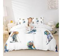 Skiing Kids Duvet Cover Set Cot,Winter Extreme Sport Game Girls Boys Bedding Set,Ski Lover Gaming Room Decor,Modern Fashion Quilt Cover,1 Pillowcase(No Comforter)
