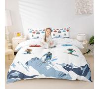 Skiing Kids Duvet Cover Set Single,Winter Extreme Sport Game Girls Boys Bedding Set,Snow Mountain Ski Room Decor,Simple Fashion Quilt Cover,1 Pillowcase(No Comforter)
