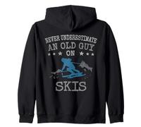 Skiing Never Underestimate an Old Guy on Skis Vintage Ski Zip Hoodie