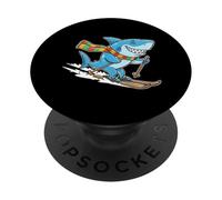 Skiing Shark Cartoon Winter Sports Snow Fun PopSockets Adhesive PopGrip