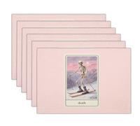 Skiing Skull Tarot Cards Placemats Set Of 8 - Machine Washable Linen-Like Cloth Place Mats & Non-Slip Table Placemats 45X30Cm For Family Meals, Daily Use, (Pink White)